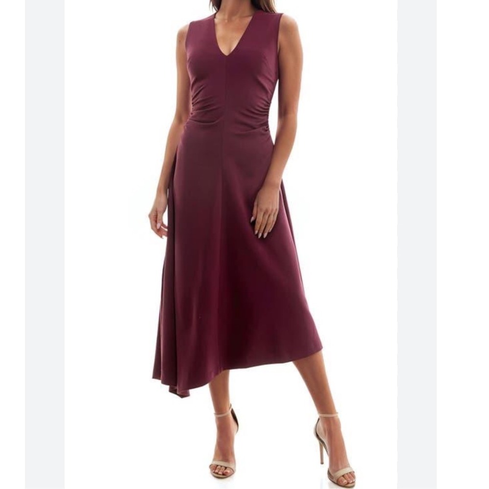 Socialite Plum Burgundy Sleeveless Midi Dress V Neck Size Large NEW With Tags